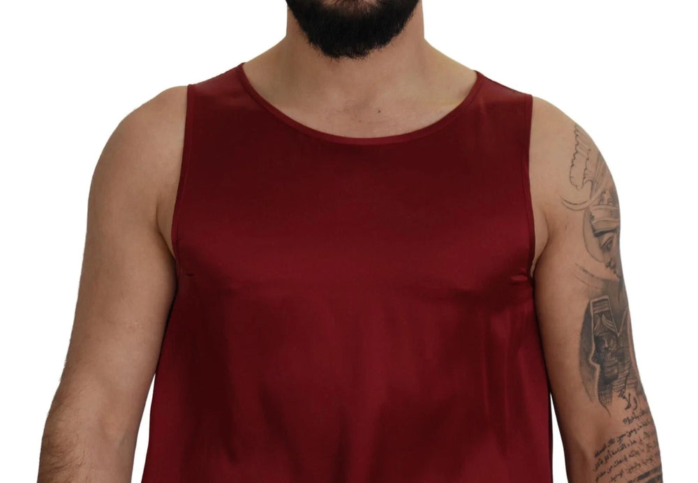 Dolce & Gabbana Red Round Neck Sleeveless Silk T-shirt - IT50 | L - Tank Tops