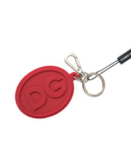 Dolce & Gabbana Red Rubber DG Logo Silver Brass Metal Keyring Keychain - Keychains