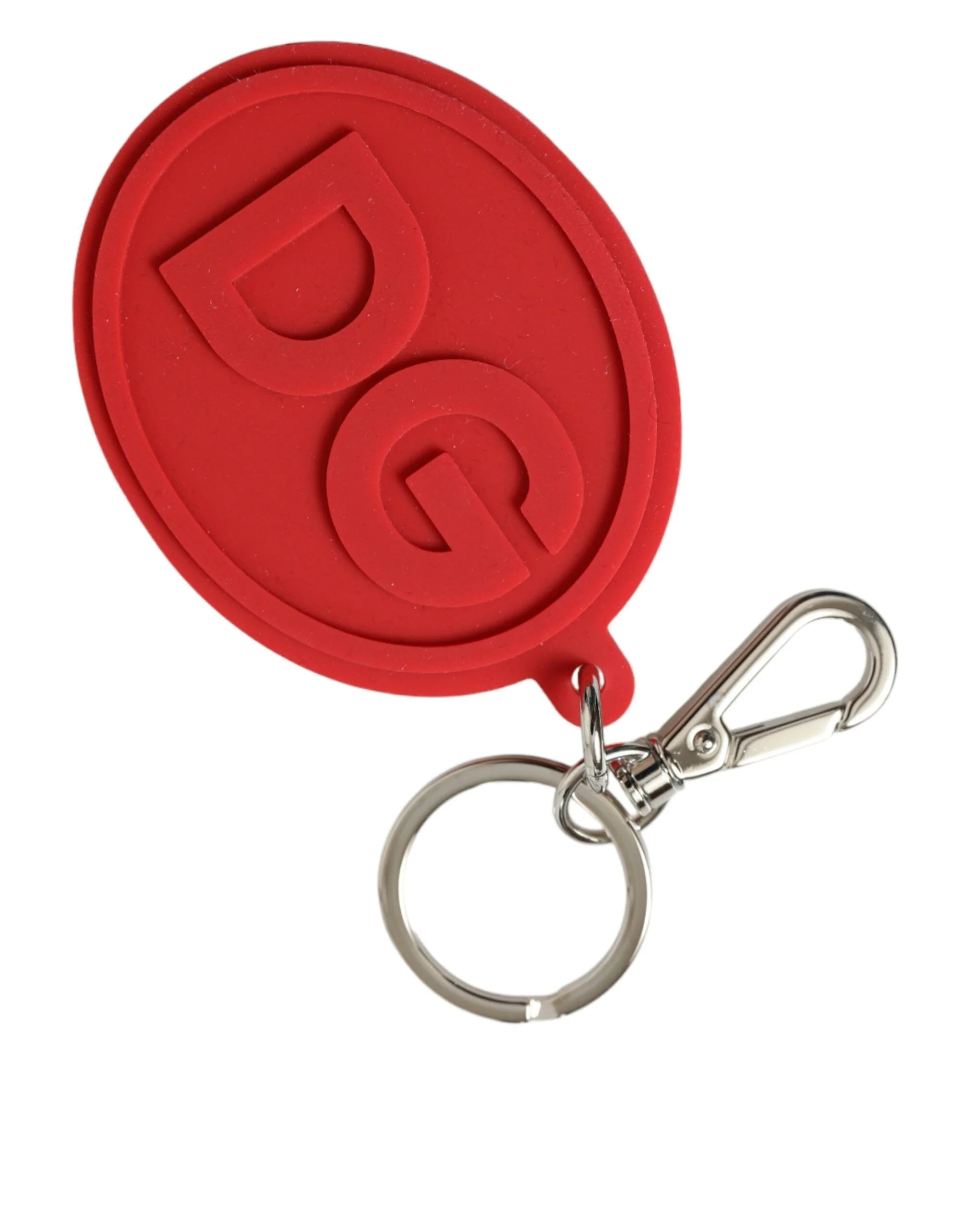 Dolce & Gabbana Red Rubber DG Logo Silver Brass Metal Keyring Keychain - Keychains