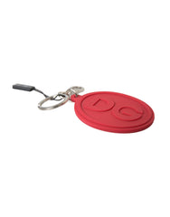 Dolce & Gabbana Red Rubber DG Logo Silver Brass Metal Keyring Keychain - Keychains