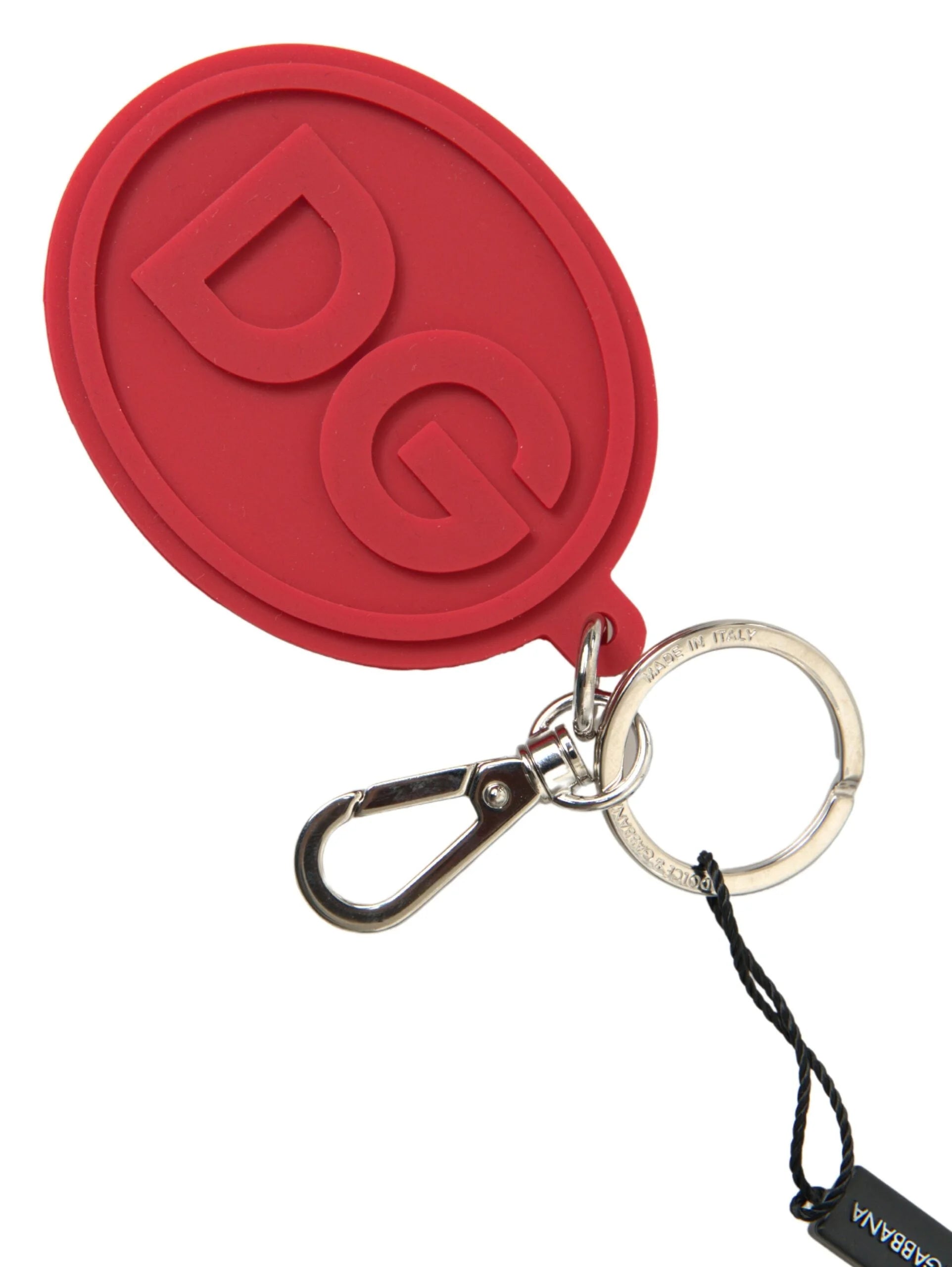 Dolce & Gabbana Red Rubber DG Logo Silver Brass Metal Keyring Keychain - Keychains