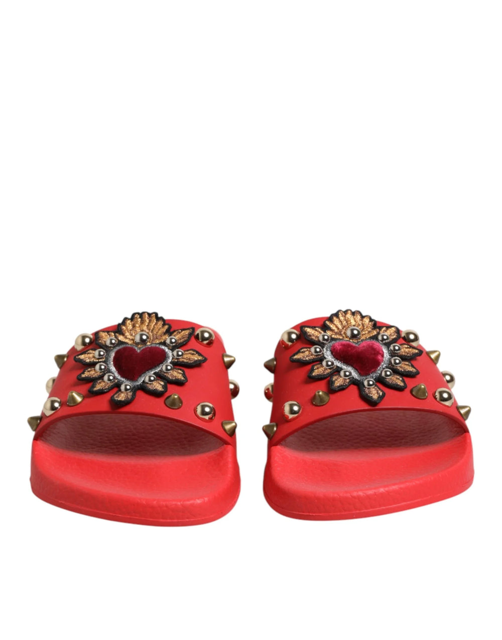 Dolce & Gabbana Red Sacred Heart Stud Slides Beachwear Shoes - EU35/US4.5 - Sandals