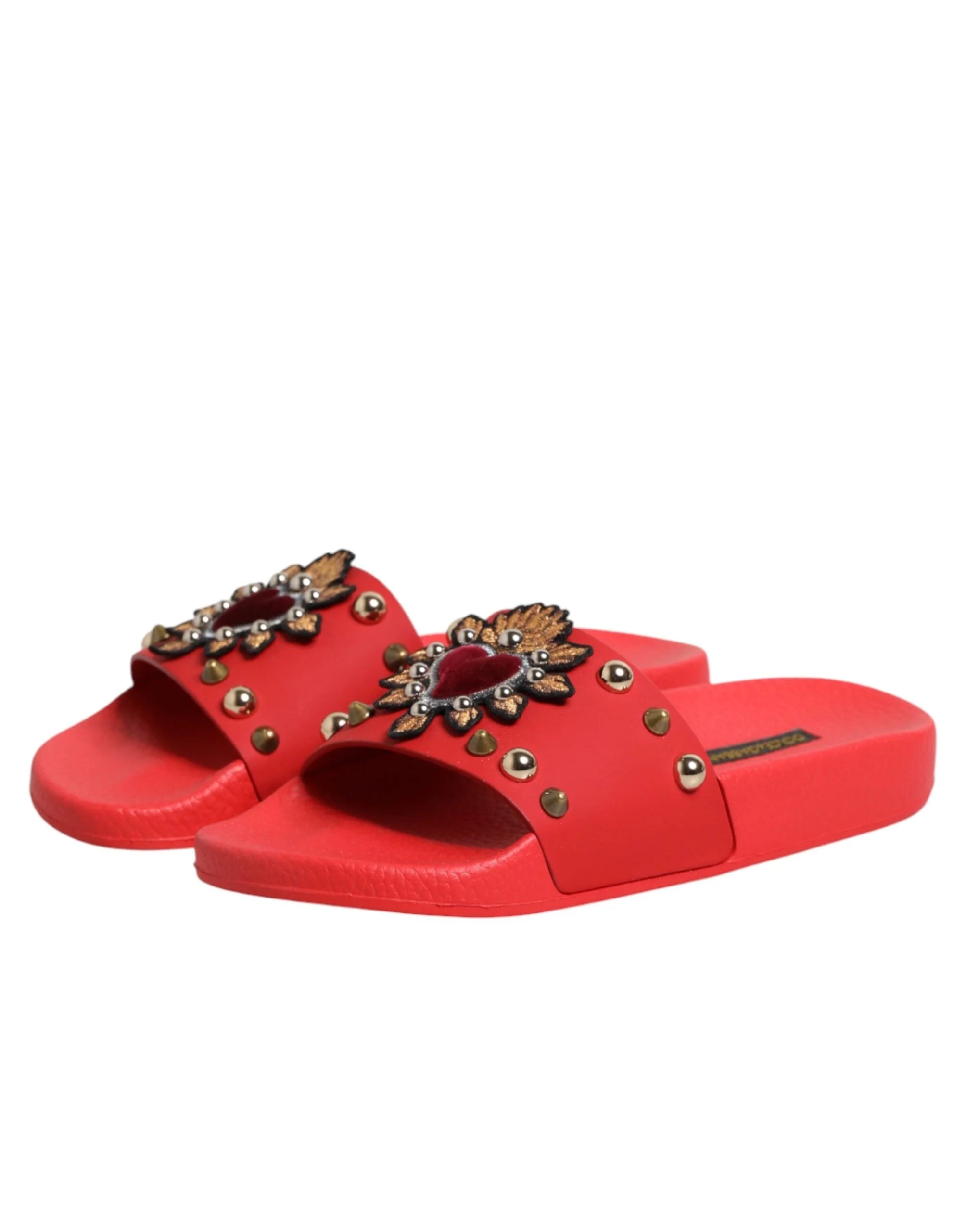 Dolce & Gabbana Red Sacred Heart Stud Slides Beachwear Shoes - EU35/US4.5 - Sandals
