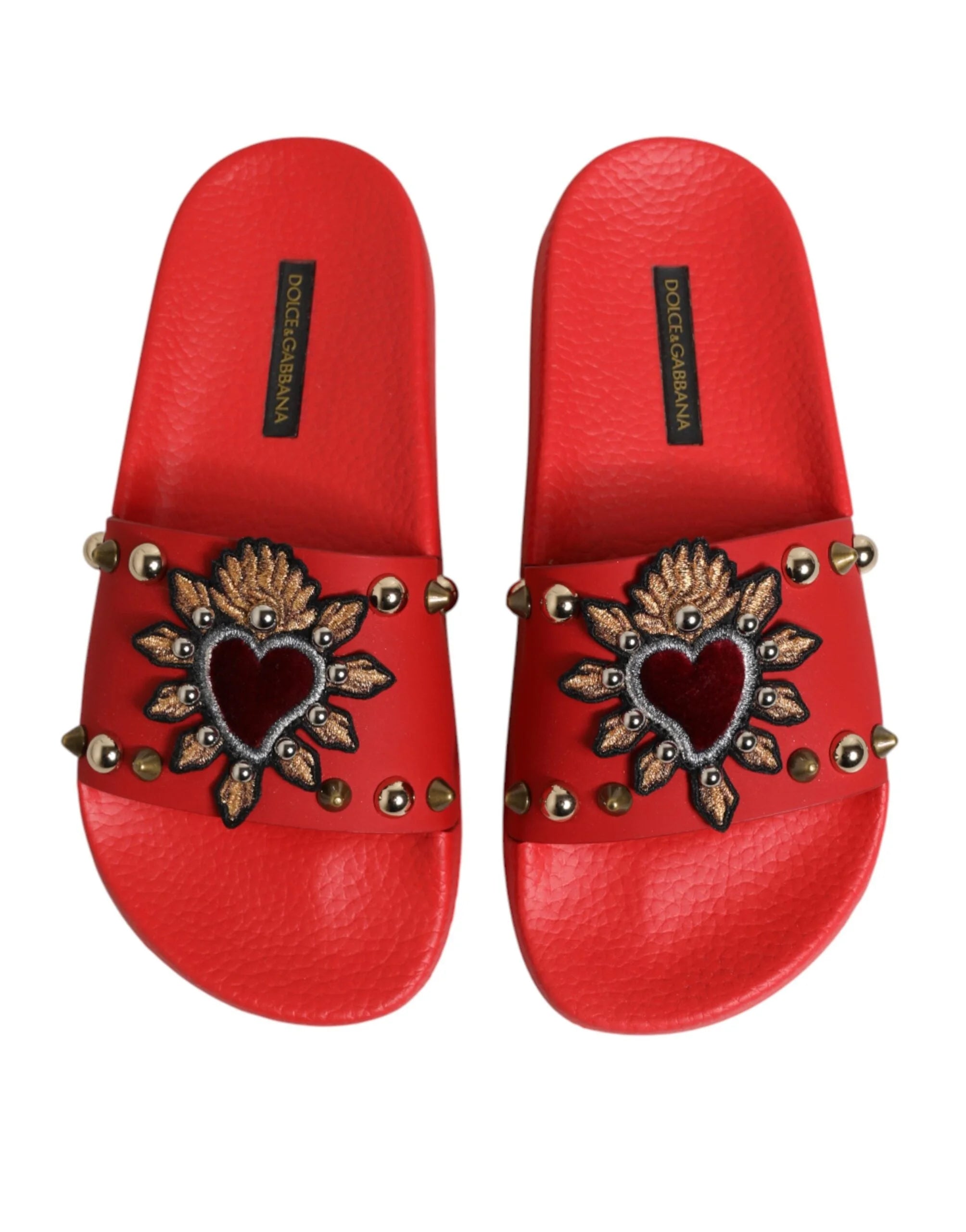 Dolce & Gabbana Red Sacred Heart Stud Slides Beachwear Shoes - EU35/US4.5 - Sandals