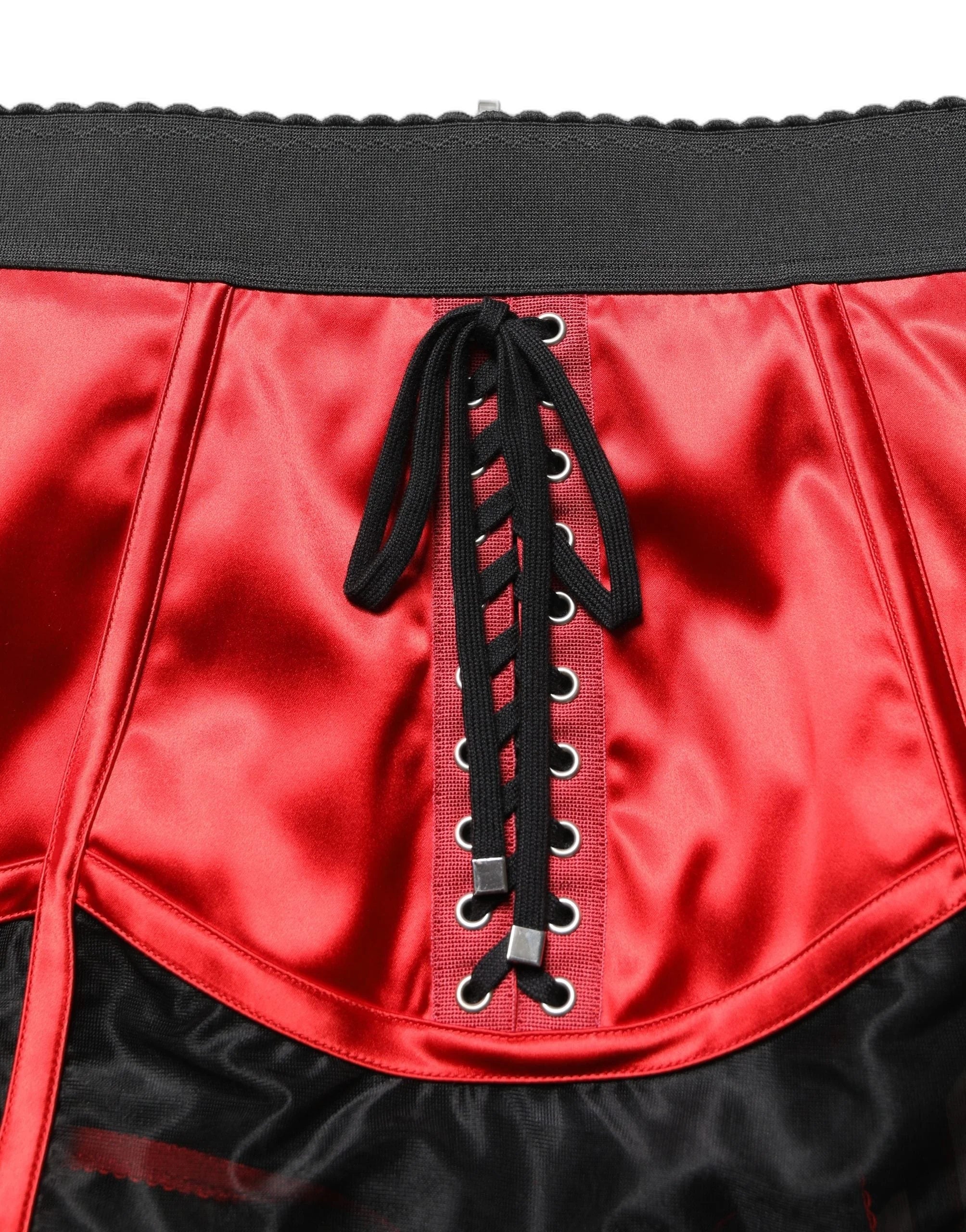 Dolce & Gabbana Red Satin Corset Style High Waist Mini Skirt - IT40|S