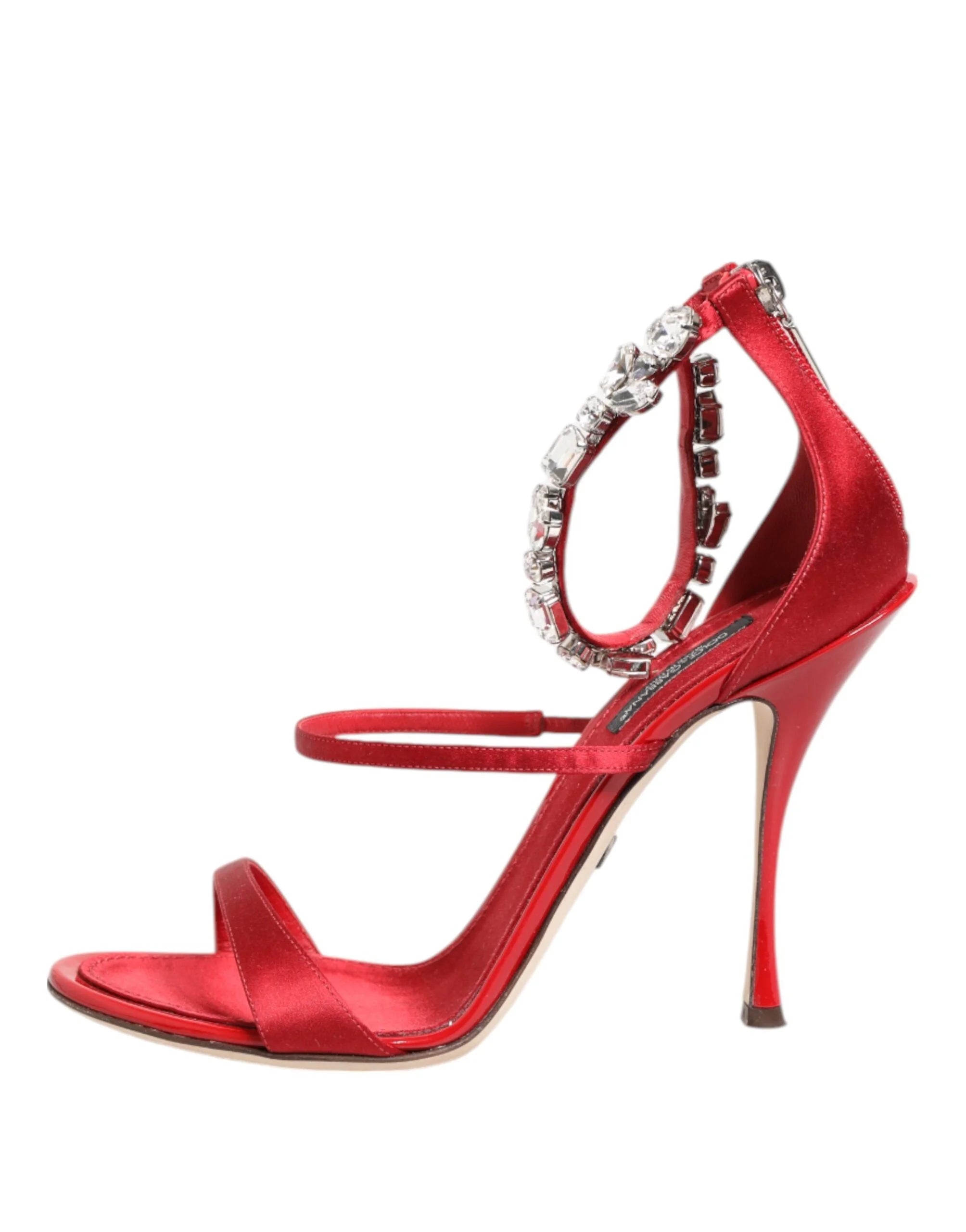 Dolce & Gabbana Red Satin Crystals Keira Sandals Heels Shoes - Heels