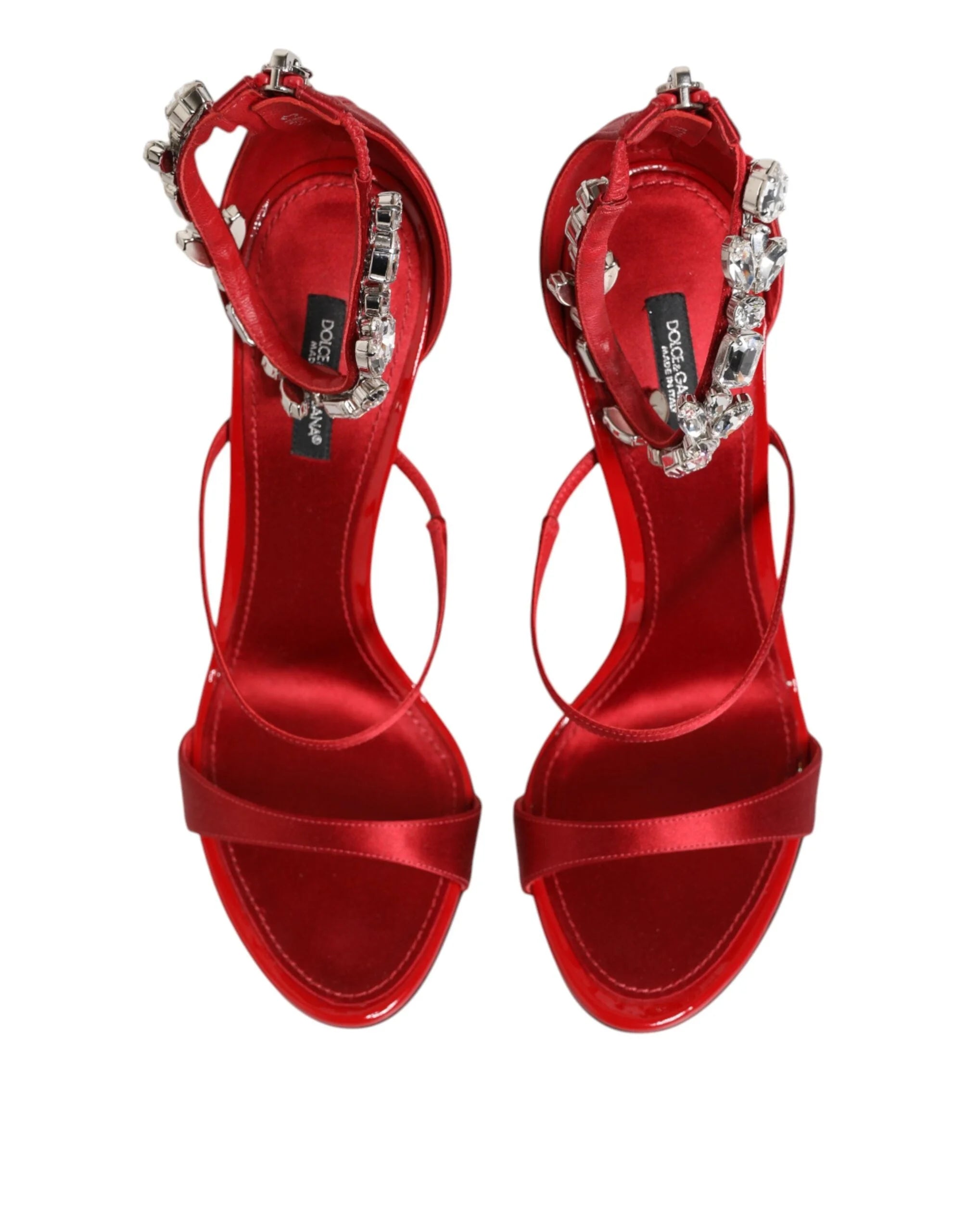 Dolce & Gabbana Red Satin Crystals Keira Sandals Heels Shoes - Heels
