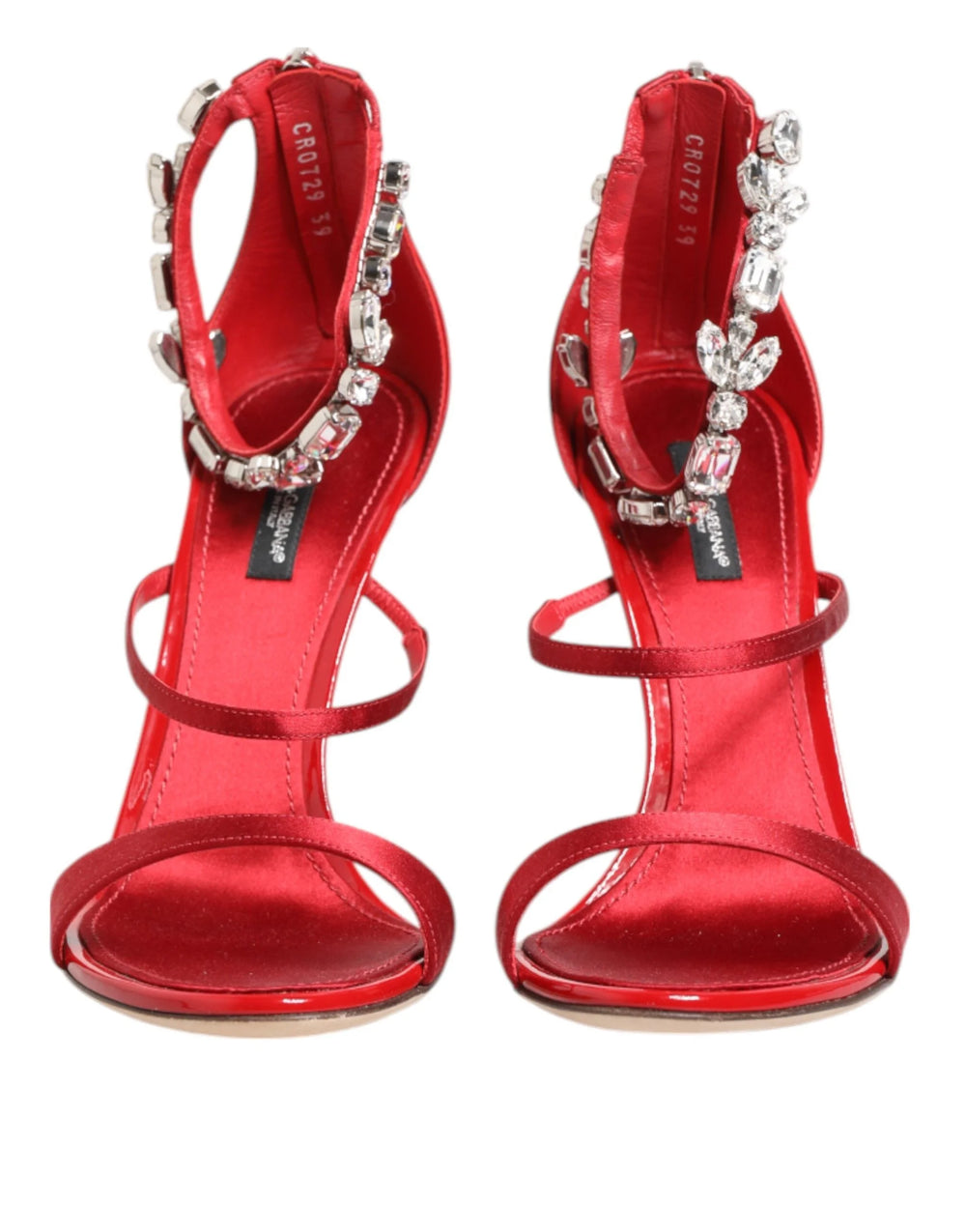 Dolce & Gabbana Red Satin Crystals Keira Sandals Heels Shoes - Heels