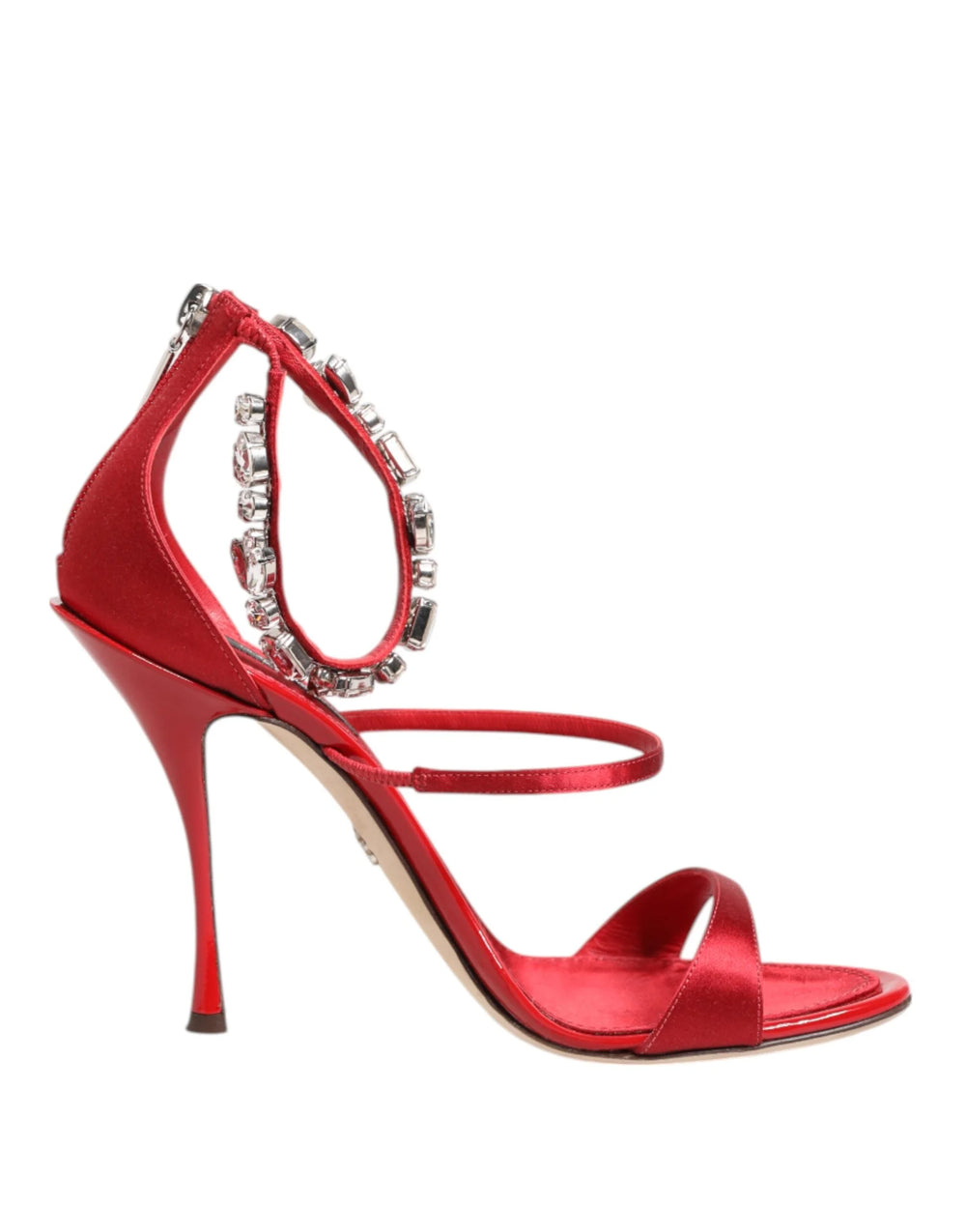 Dolce & Gabbana Red Satin Crystals Keira Sandals Heels Shoes - Heels