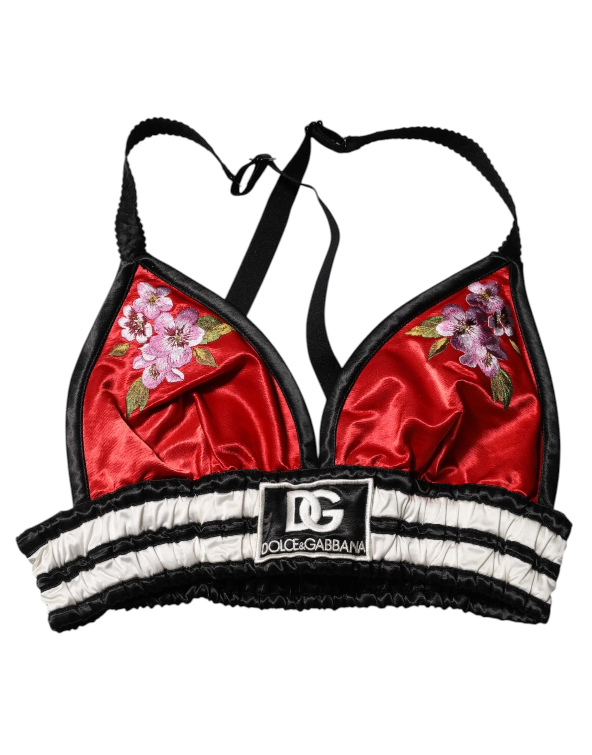 Dolce & Gabbana Red Satin Floral Embroidered Bralette Crop Top - IT40|S - Bras