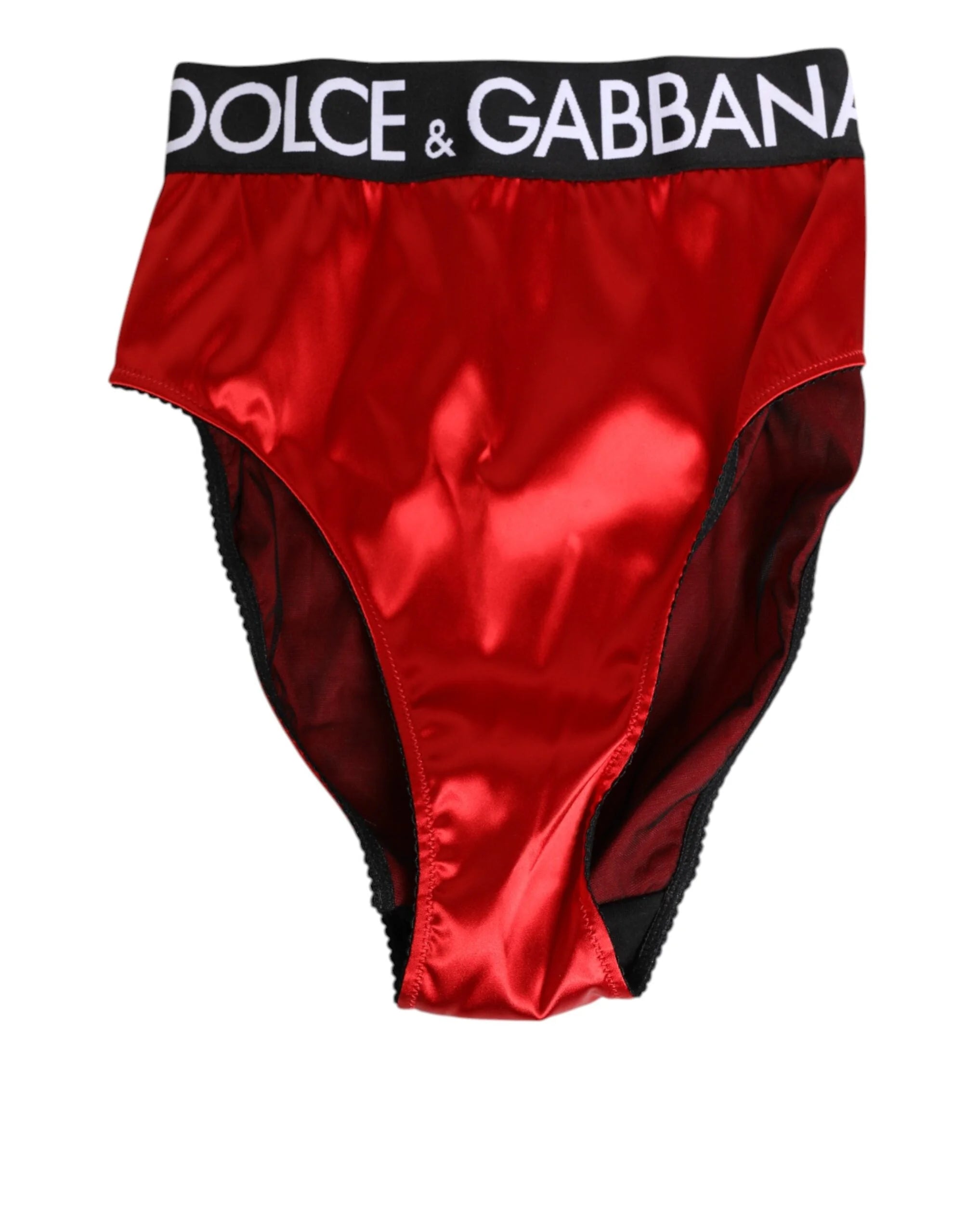 Dolce & Gabbana Red Satin High-Waist Briefs Logo Women Underwear - IT2 | S - Briefs