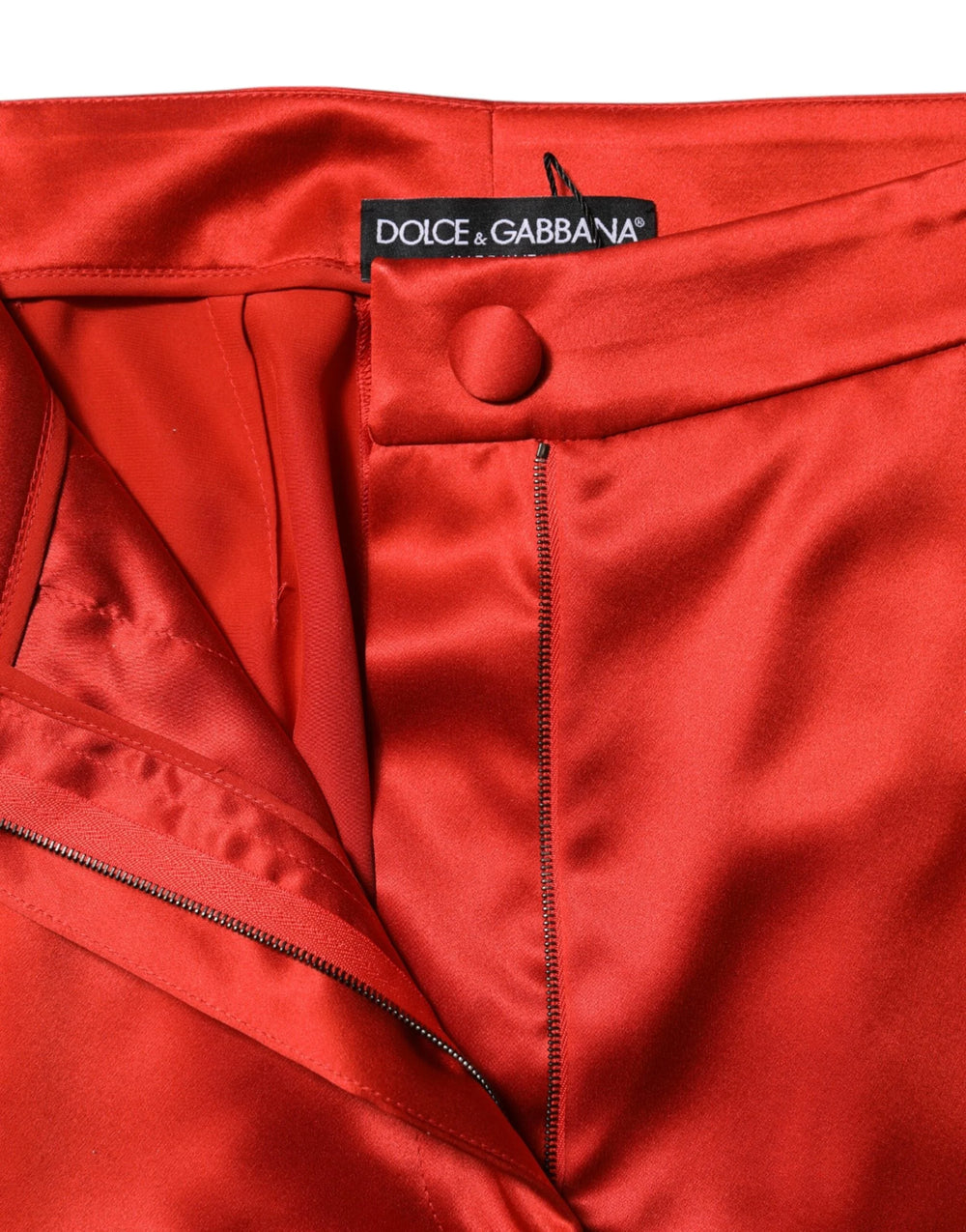 Dolce & Gabbana Red Satin High Waist Wide Leg Pants - IT38 | XS - Trousers