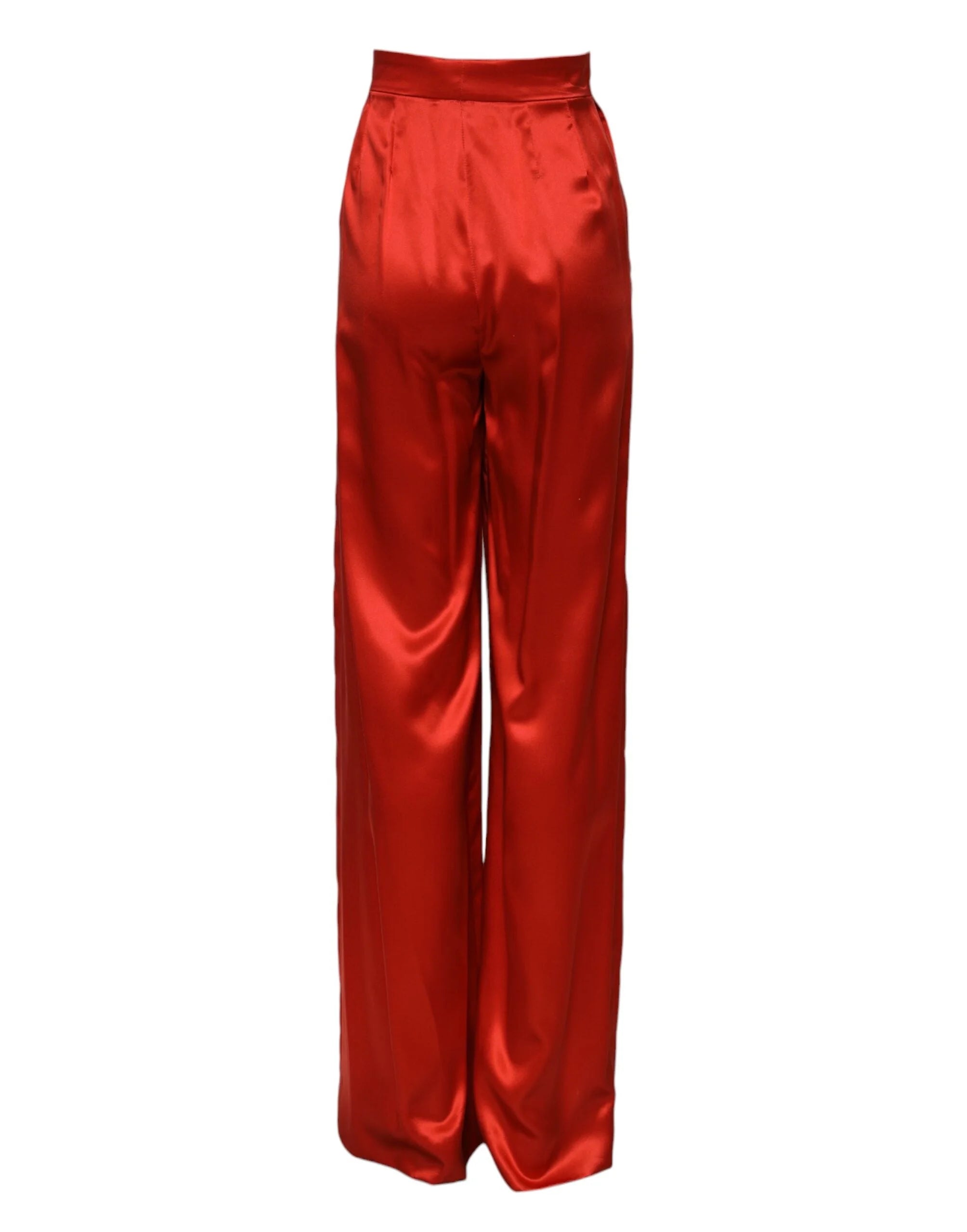 Dolce & Gabbana Red Satin High Waist Wide Leg Pants - IT38 | XS - Trousers