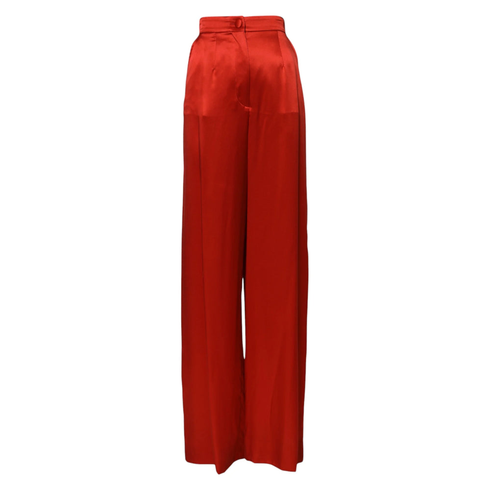 Dolce & Gabbana Red Satin High Waist Wide Leg Pants - IT38 | XS - Trousers