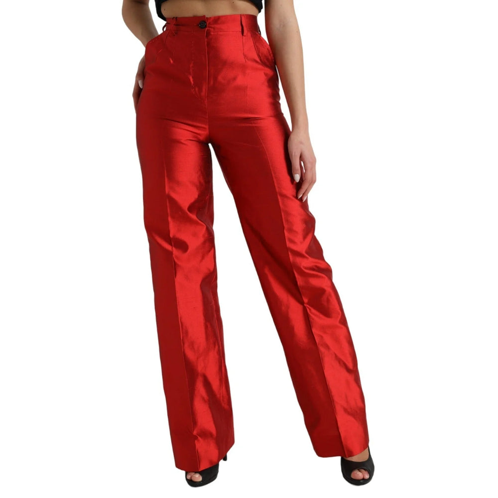 Dolce & Gabbana Red Satin Silk High Waist Wide Leg Pants - IT40|S
