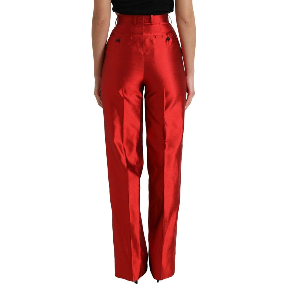 Dolce & Gabbana Red Satin Silk High Waist Wide Leg Pants - IT40|S