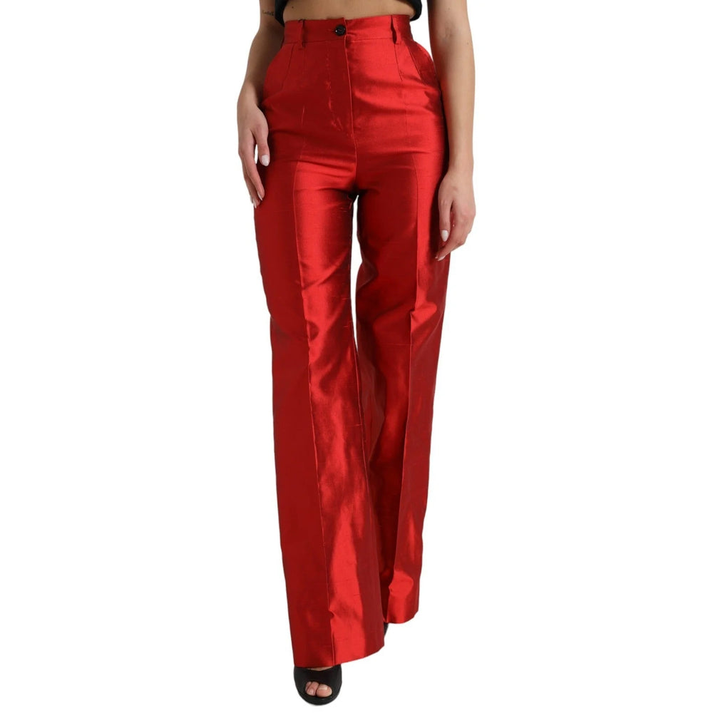 Dolce & Gabbana Red Satin Silk High Waist Wide Leg Pants - IT40|S