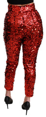 Dolce & Gabbana Red Sequined Cropped Trousers Pants - IT40|S - Trousers