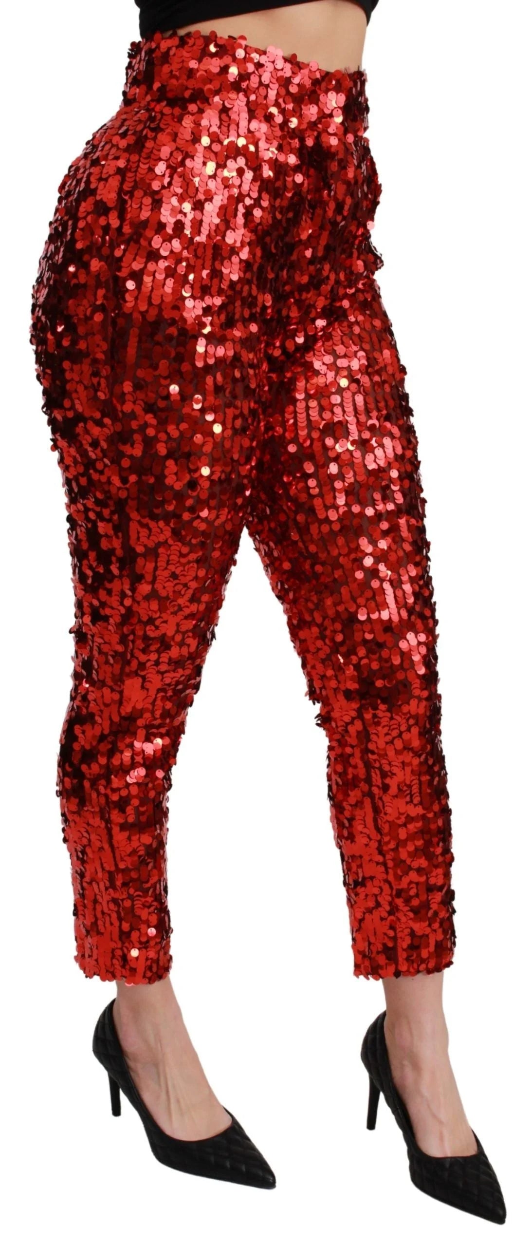 Dolce & Gabbana Red Sequined Cropped Trousers Pants - IT40|S - Trousers