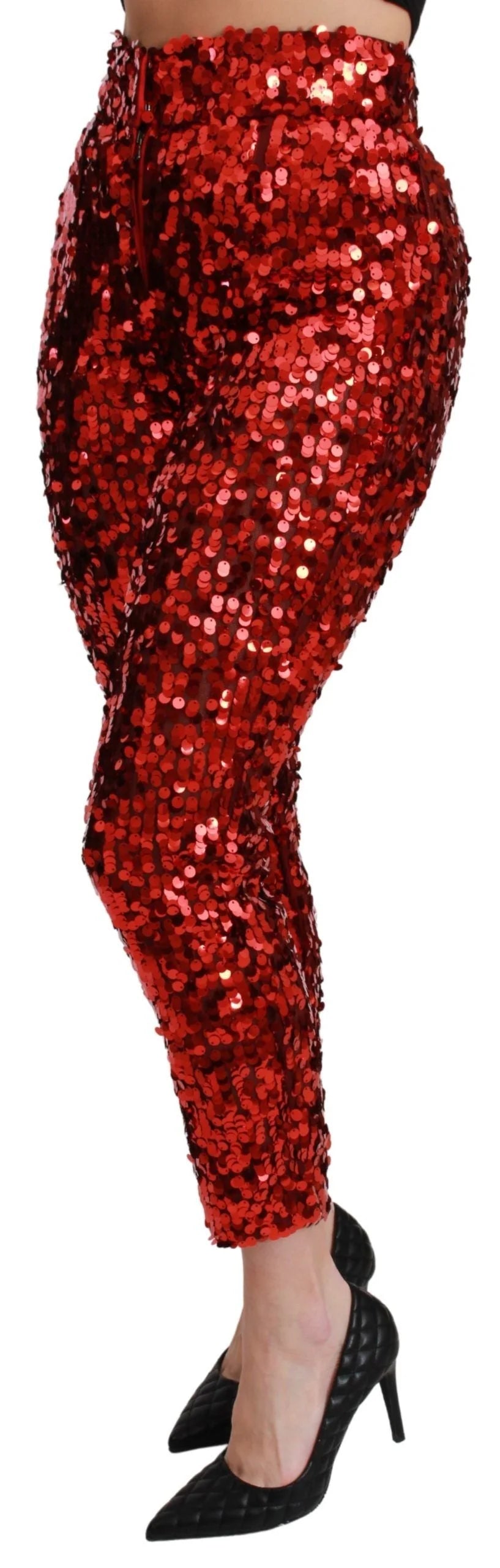 Dolce & Gabbana Red Sequined Cropped Trousers Pants - IT40|S - Trousers