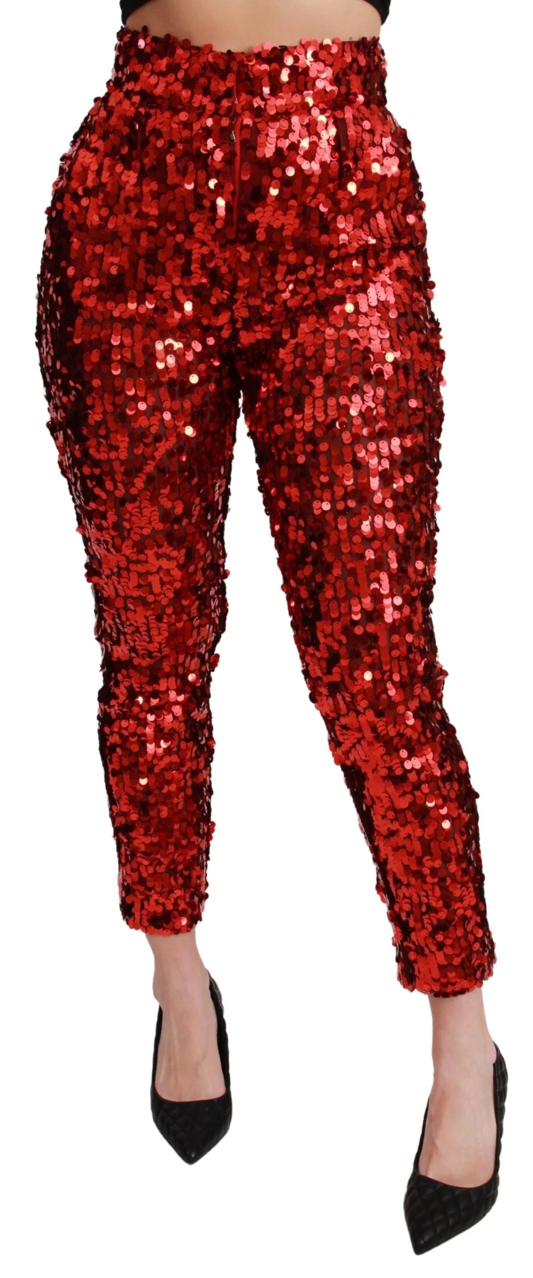 Dolce & Gabbana Red Sequined Cropped Trousers Pants - IT40|S - Trousers