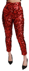 Dolce & Gabbana Red Sequined Cropped Trousers Pants - IT40|S - Trousers
