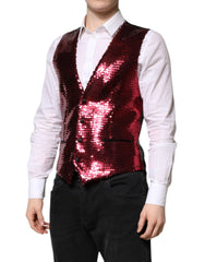 Dolce & Gabbana Red Sequined Dress Formal Men Waistcoat Vest - IT50 | L - Vests