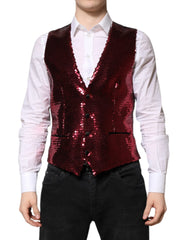 Dolce & Gabbana Red Sequined Dress Formal Men Waistcoat Vest - IT50 | L - Vests