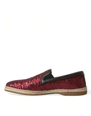 Dolce & Gabbana Red Sequined Loafers Slippers Men Shoes - EU41.5/US8.5
