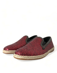 Dolce & Gabbana Red Sequined Loafers Slippers Men Shoes - EU41.5/US8.5