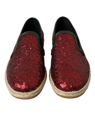 Dolce & Gabbana Red Sequined Loafers Slippers Men Shoes - Flats