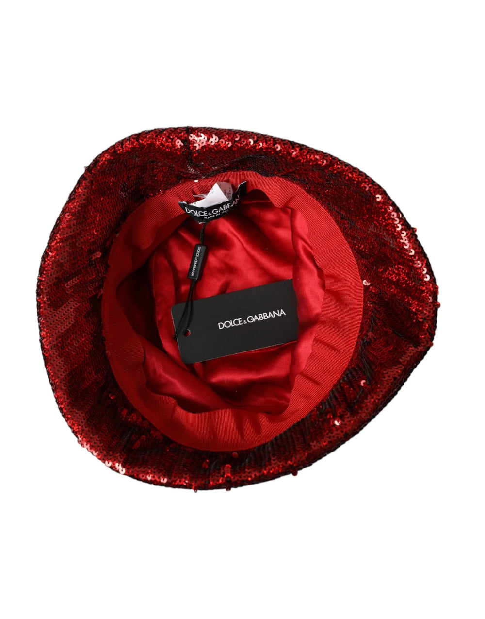 Cappello Secchiello in Nylon Rosso con Sequine Dolce & Gabbana Uomo - 60 cm|XL