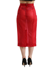 Dolce & Gabbana Red Sheer High Waist Pencil Cut Midi Skirt - IT40|S - Skirts