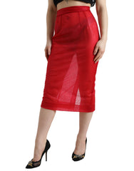 Dolce & Gabbana Red Sheer High Waist Pencil Cut Midi Skirt - IT40|S - Skirts