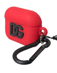 Dolce & Gabbana Red Silicone Rubber Logo Embossed Airpods Case - Headphone Carrying Cases