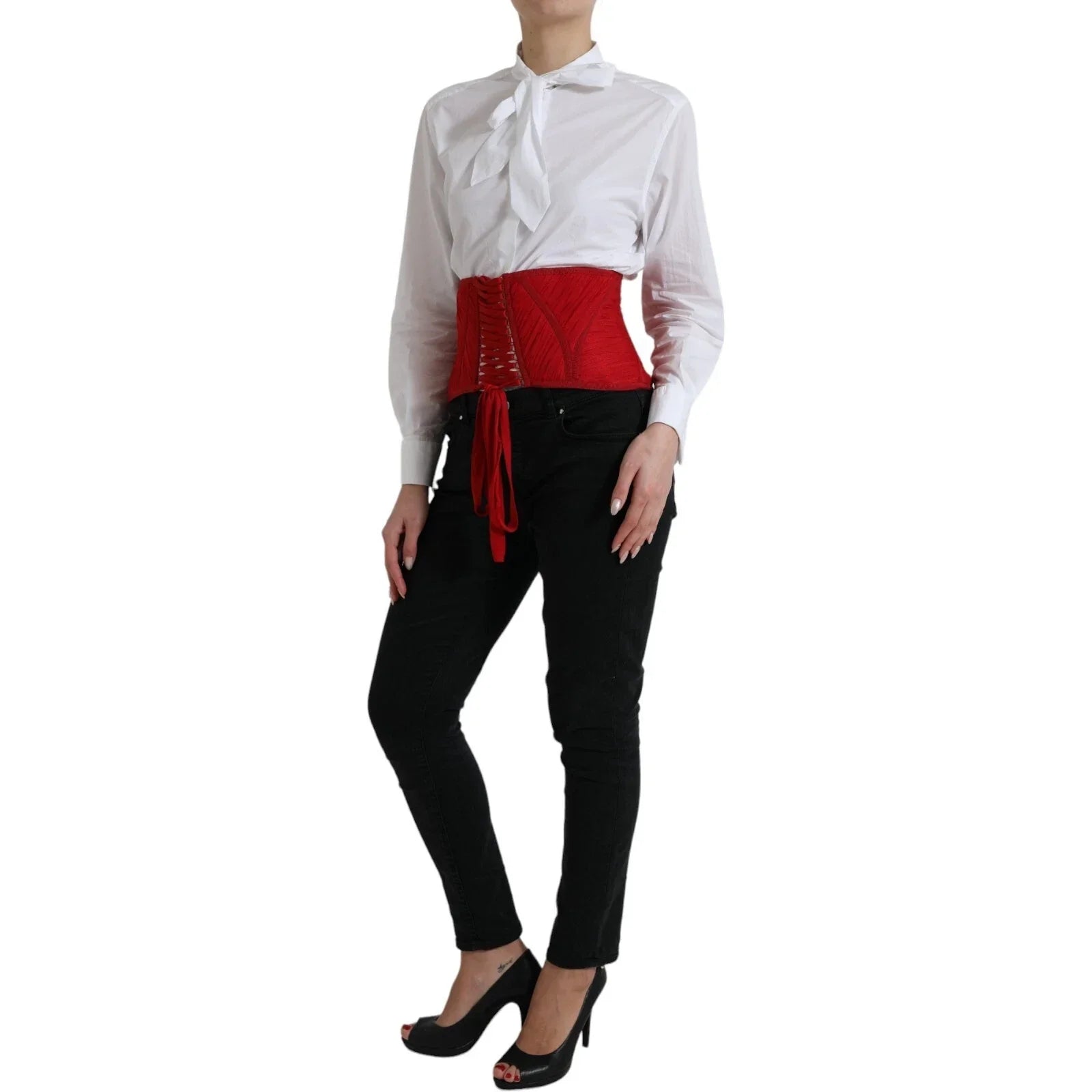 Dolce & Gabbana Red Silk Belt Waist Lace Up Strap Corset - IT40|S