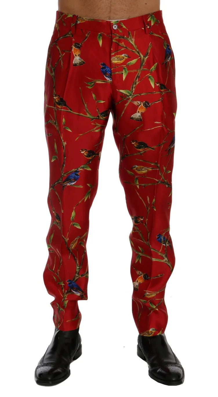 Dolce & Gabbana Red Silk Bird Print Dress Pants - IT44 | XS - Trousers