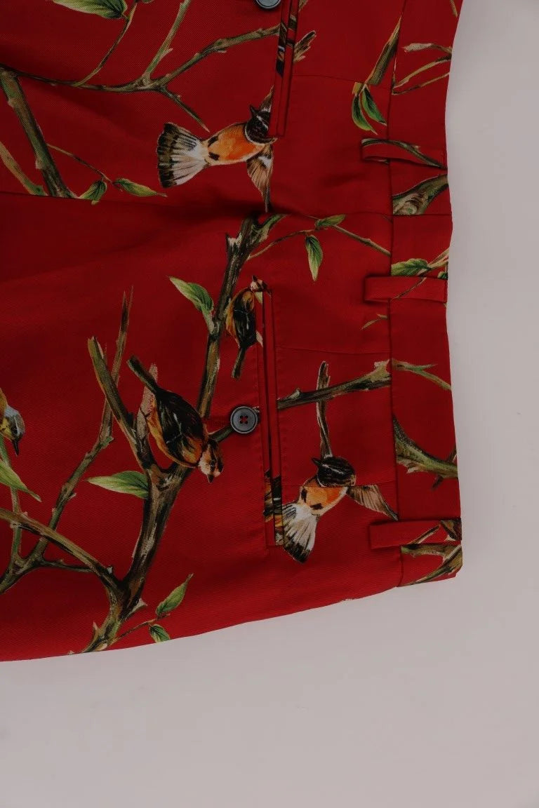 Dolce & Gabbana Red Silk Bird Print Dress Pants - IT44 | XS - Trousers