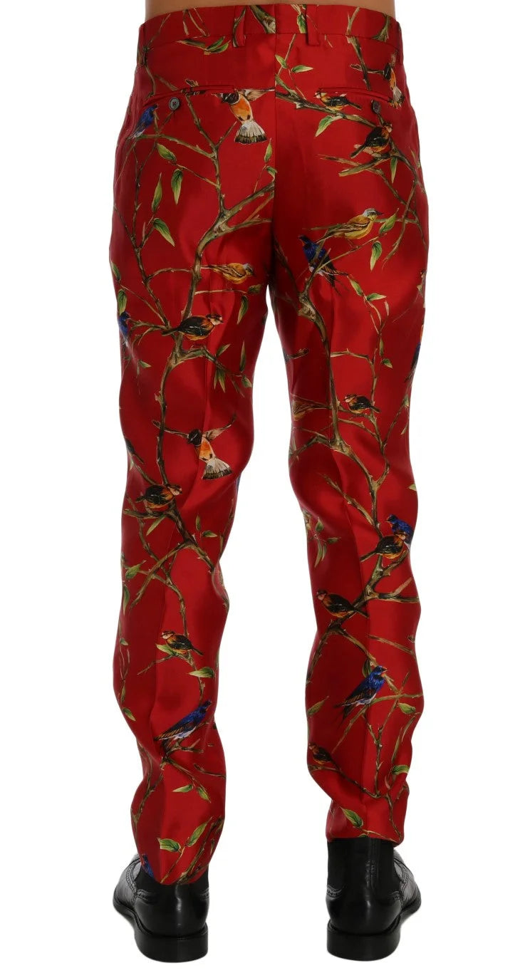Dolce & Gabbana Red Silk Bird Print Dress Pants - IT44 | XS - Trousers