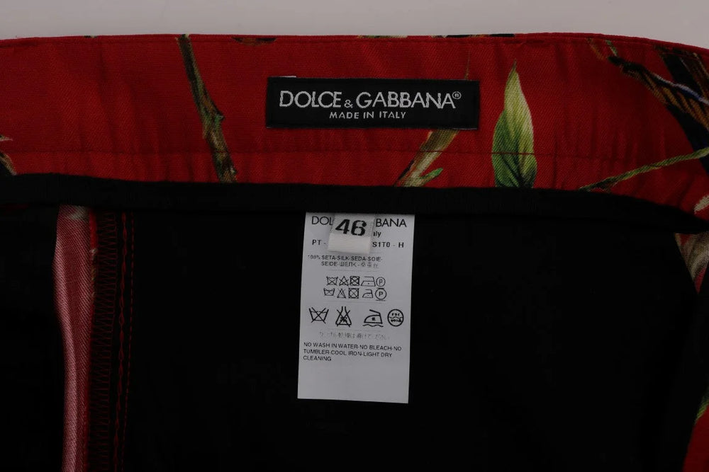 Dolce & Gabbana Red Silk Bird Print Dress Pants - IT44 | XS - Trousers