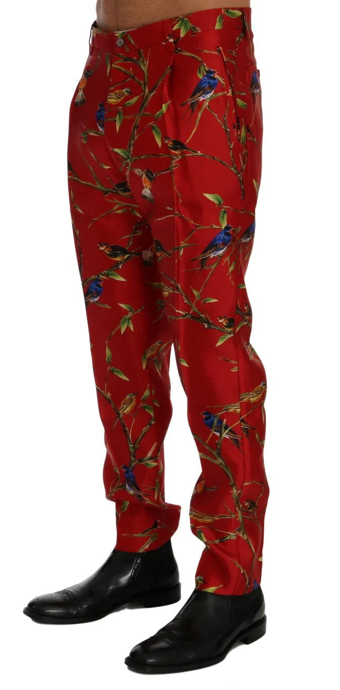 Dolce & Gabbana Red Silk Bird Print Dress Pants - IT44 | XS - Trousers
