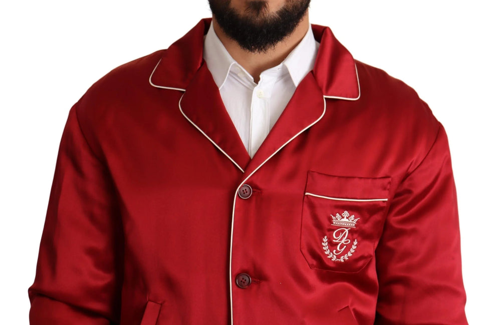 Dolce & Gabbana Red Silk Button DG Logo Bomber Jacket - IT48 | M - Bomber Jackets