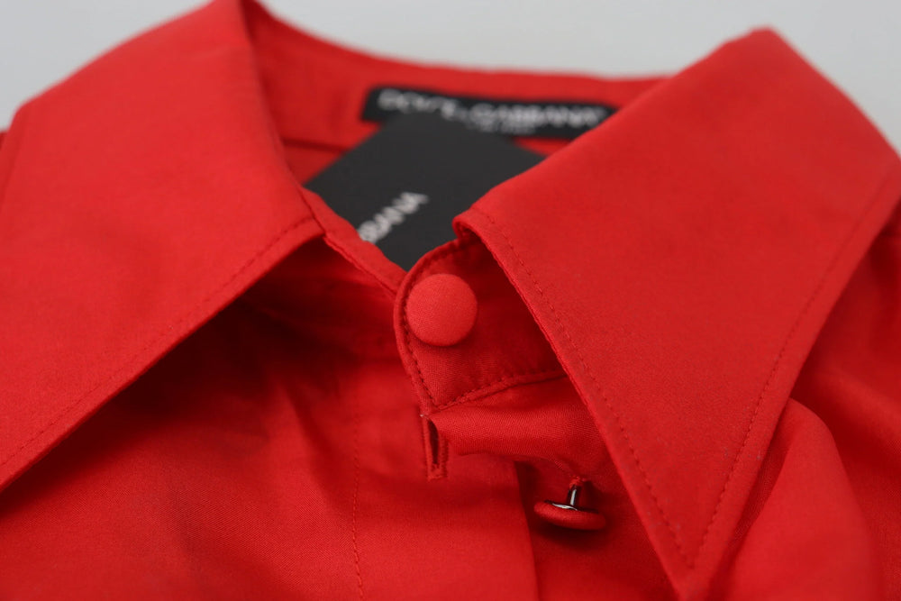 Dolce & Gabbana Red Silk Collared Long Sleeves Dress Shirt Top - IT40|S - Shirts