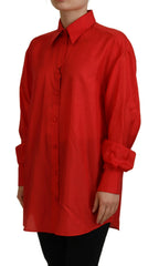 Dolce & Gabbana Red Silk Collared Long Sleeves Dress Shirt Top - IT40|S - Shirts