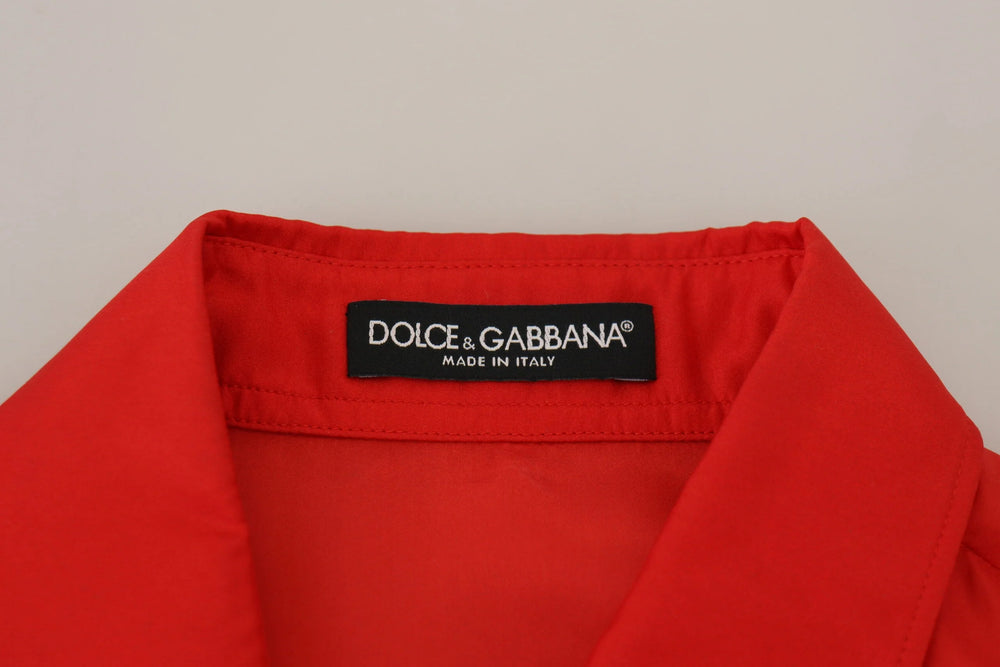 Dolce & Gabbana Red Silk Collared Long Sleeves Dress Shirt Top - IT40|S - Shirts