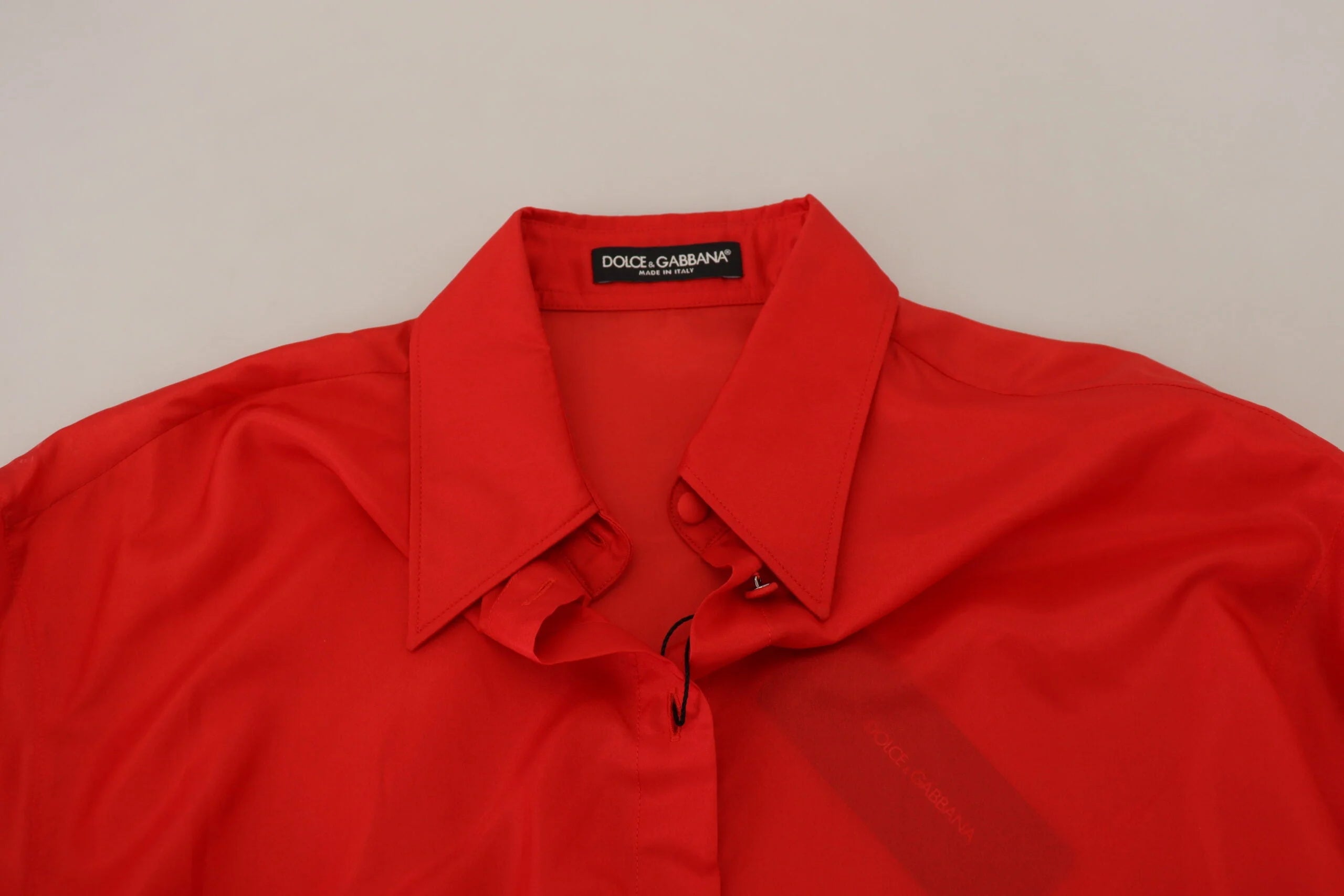 Dolce & Gabbana Red Silk Collared Long Sleeves Dress Shirt Top - IT40|S - Shirts