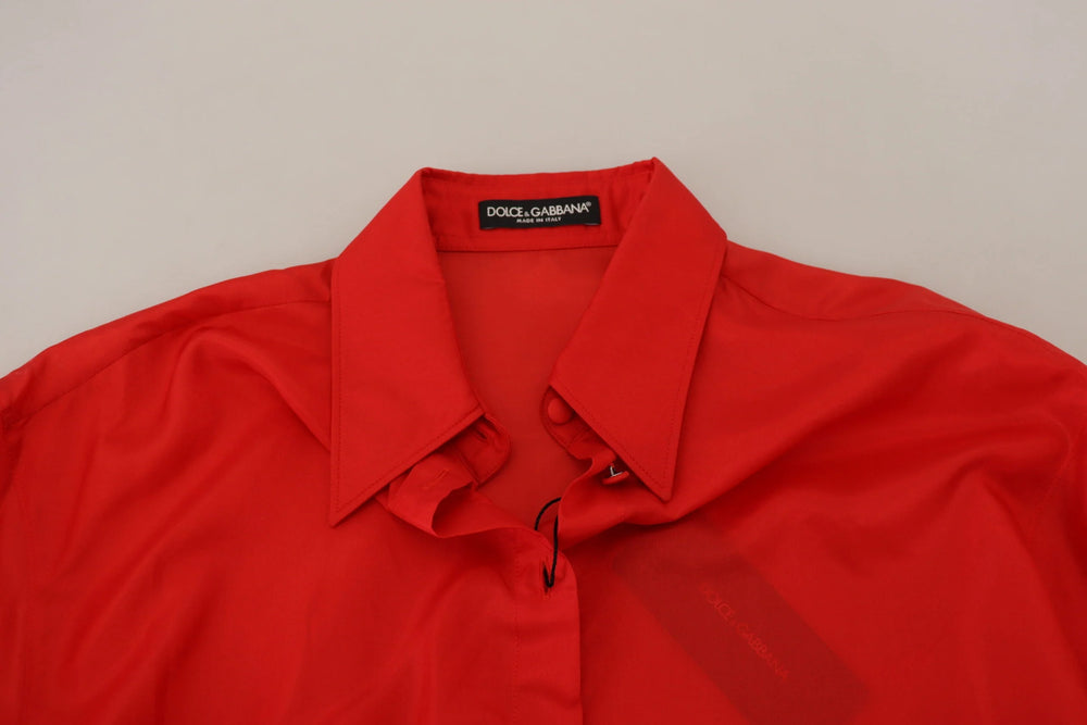 Dolce & Gabbana Red Silk Collared Long Sleeves Dress Shirt Top - IT40|S - Shirts