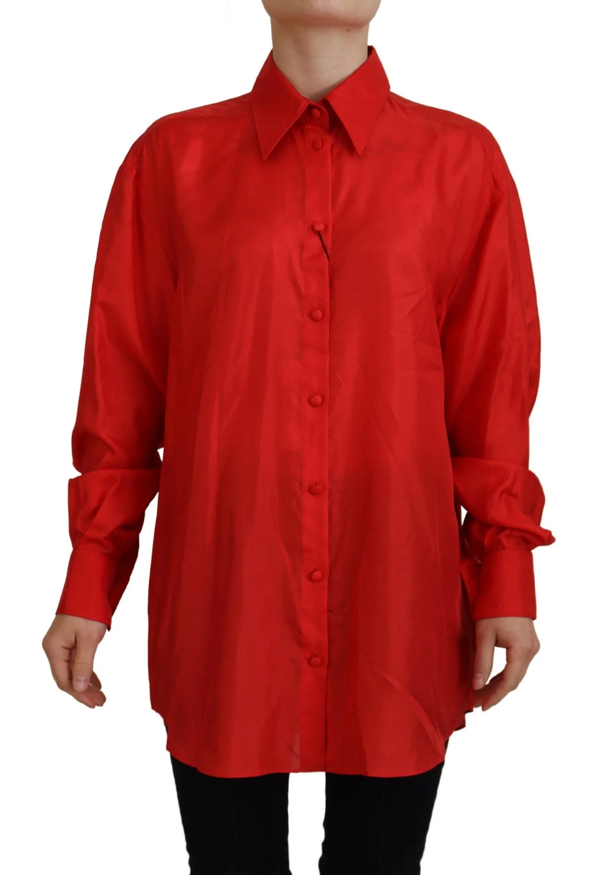 Dolce & Gabbana Red Silk Collared Long Sleeves Dress Shirt Top - IT40|S - Shirts