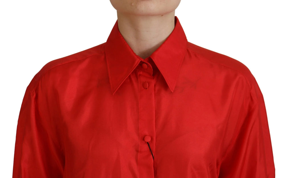 Dolce & Gabbana Red Silk Collared Long Sleeves Dress Shirt Top - IT40|S - Shirts