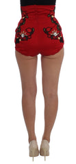 Dolce & Gabbana Red Silk Crystal Roses Shorts - IT40|S